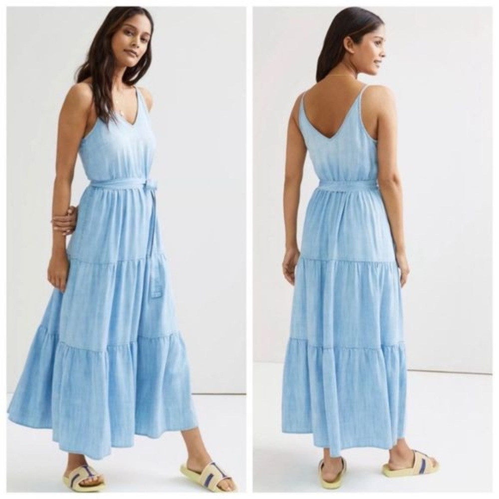 Anthropologie Cloth and Stone Chambray Tiered Dress